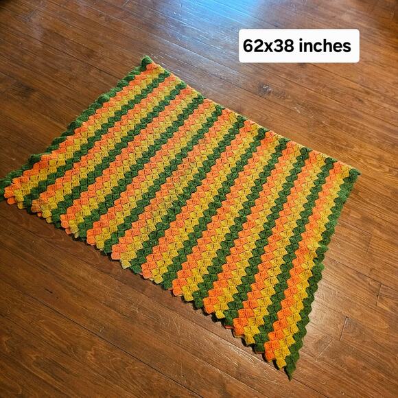 Vintage Handmade Crochet Afghan Blanket Throw Retro Striped Granny Boho 62x38 - Picture 2 of 8